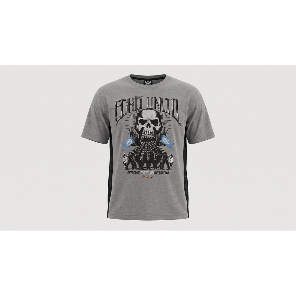 Vintage Y2K Ecko Unltd Skull Troop T-Shirt Overcome Overturn Overthrow Gray L